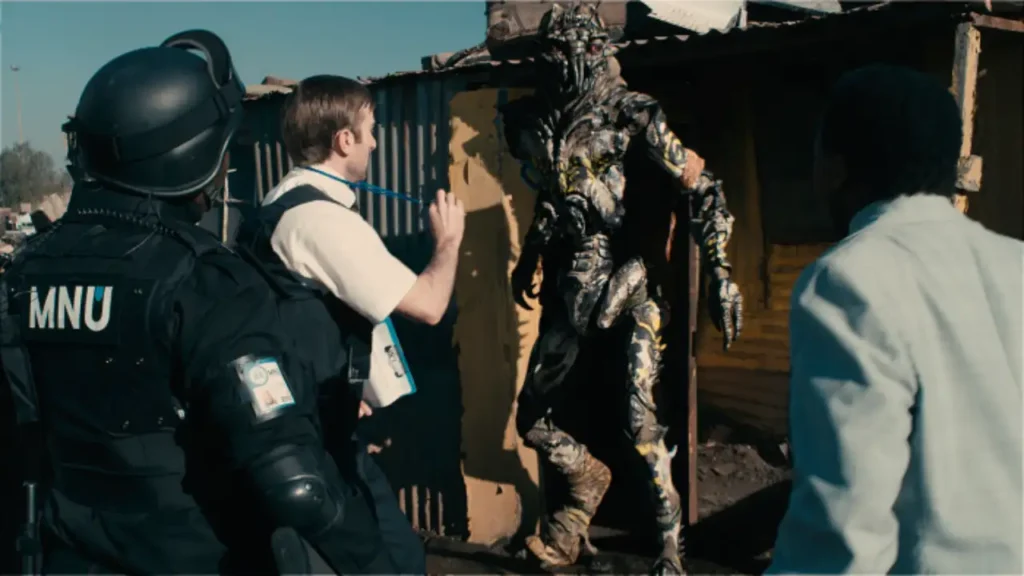 Alien spacecraft hovering over Johannesburg in District 9