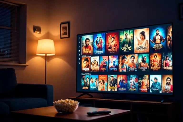 TV screen showing a selection of Bollywood movies on Netflix 2026 in a cozy living room
