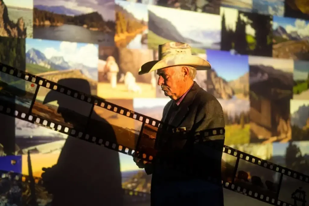 A film reel montage representing a long Hollywood acting career