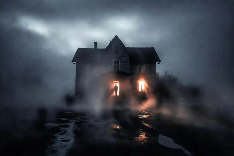 Emotional horror movie 2026 atmospheric house scene at night