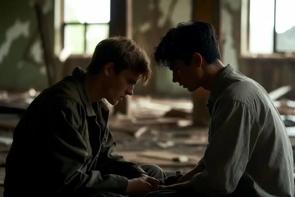 Lead characters Naim and Ryan in a tense scene from Leviticus 2026