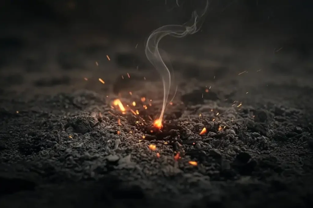 Smouldering ashes symbolising the title Raakh, the Ali Fazal crime thriller