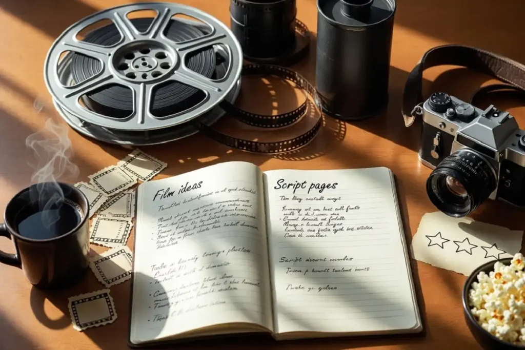 Desk with notes and tickets representing thoughtful science fiction film reviews
