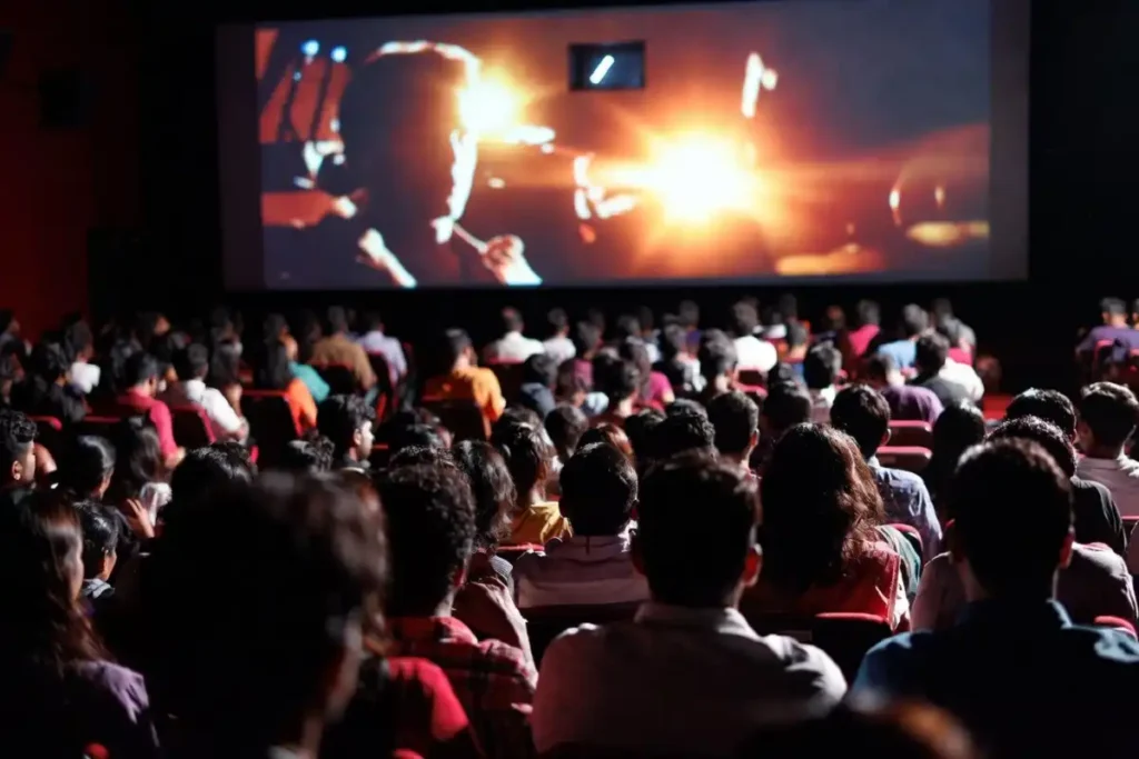 Audience watching June 2026 South Indian movies in theatre