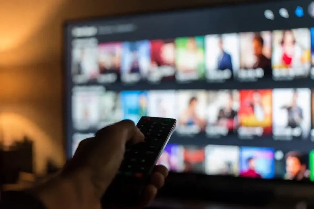 Person browsing top Hindi films streaming on Netflix in 2026 on a smart TV