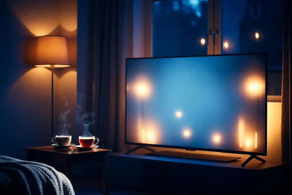 Cozy home setup for watching a romantic Hindi film on streaming