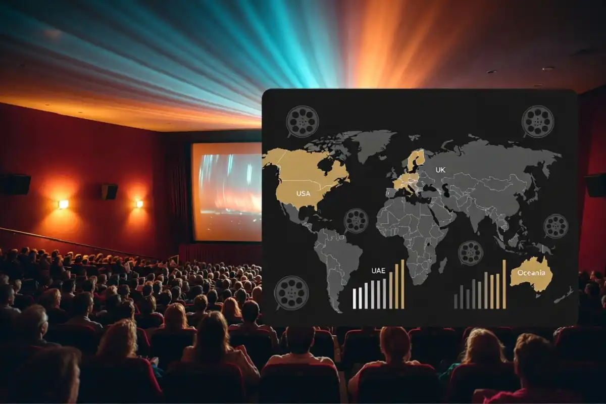 Infographic showing Bollywood films abroad performing well across top overseas markets like the USA, UK, and Australia