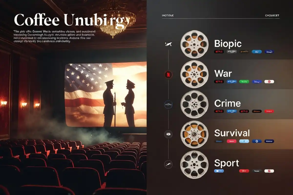 Infographic and cinematic image explaining the best Bollywood Real Events films and where to watch them