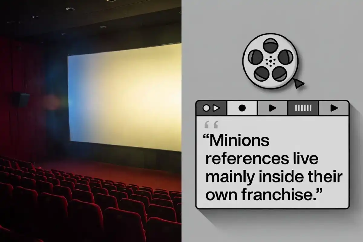 Infographic answering the Movie References Minions question beside a glowing cinema screen
