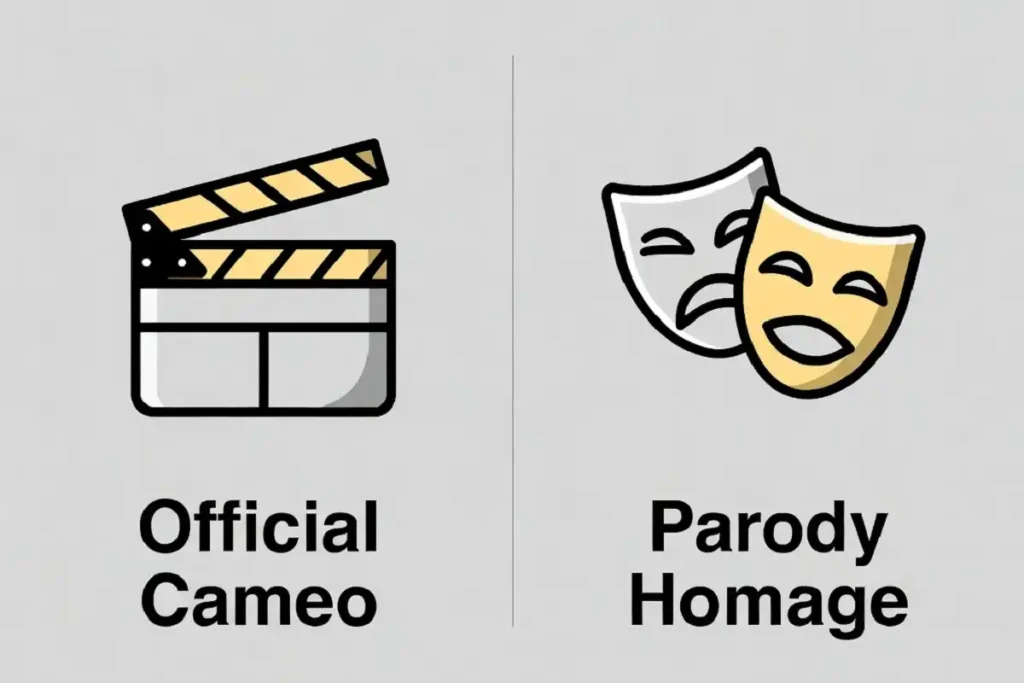 Graphic comparing official Minions cameos to parody references in other films