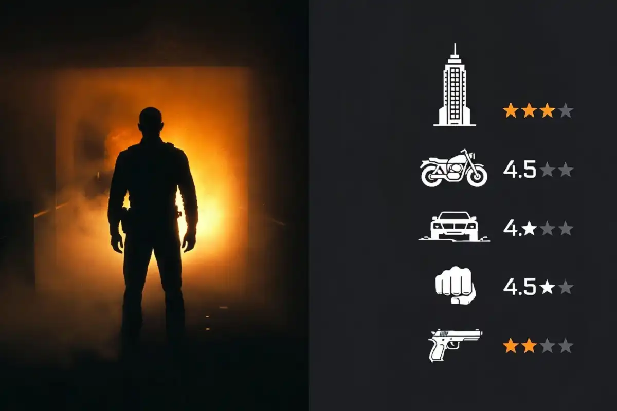 Featured guide banner showing the greatest action movies ranked with icons and ratings