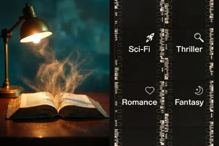 Infographic showing movies based books across sci-fi, thriller, romance and fantasy genres in 2026