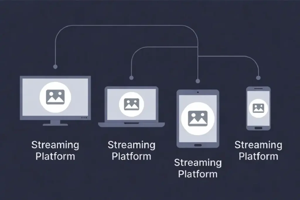 Icon graphic showing devices to stream black comedy movies legally in India