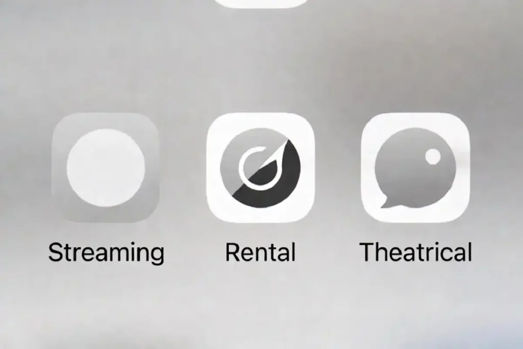 Icons representing legal streaming and theatrical options for the franchise