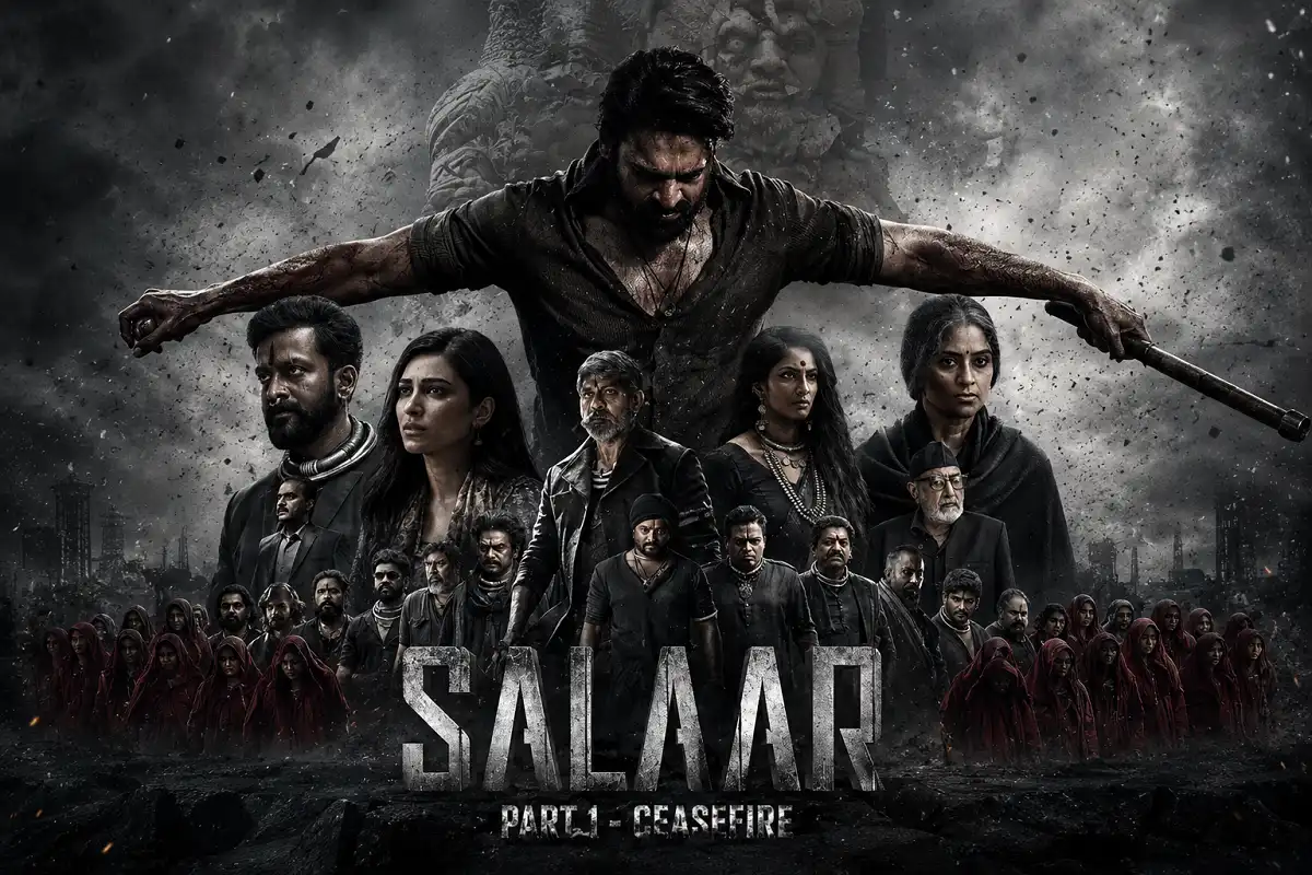 Original cinematic 3:2 action poster featuring a rugged warrior leading an ensemble cast against a smoky industrial backdrop with dramatic lighting and a dark, gritty atmosphere.