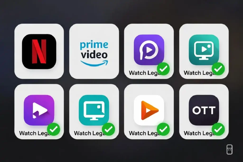 Streaming platform icons showing where to watch Alok Nath's films legally in India
