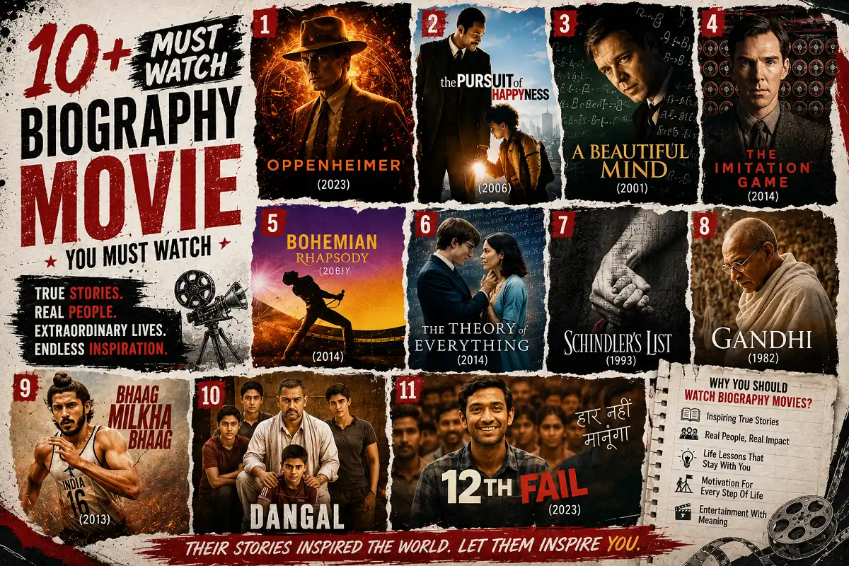 10+ must watch biography movies You Must Watch including Oppenheimer, Dangal and 12th Fail.