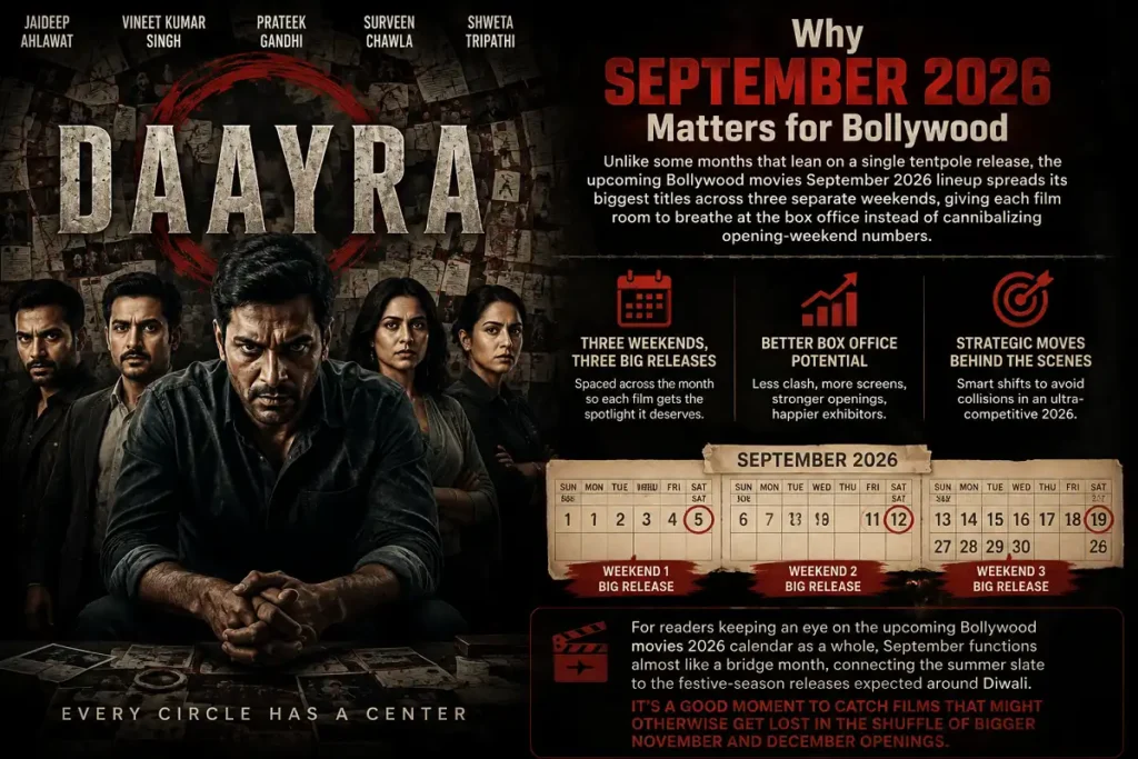 Daayra movie poster and cast with September 2026 Bollywood release highlights.