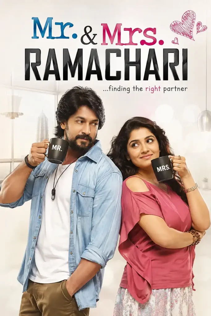 Mr and Mrs Ramachari 2014 inspired romantic movie poster featuring a couple