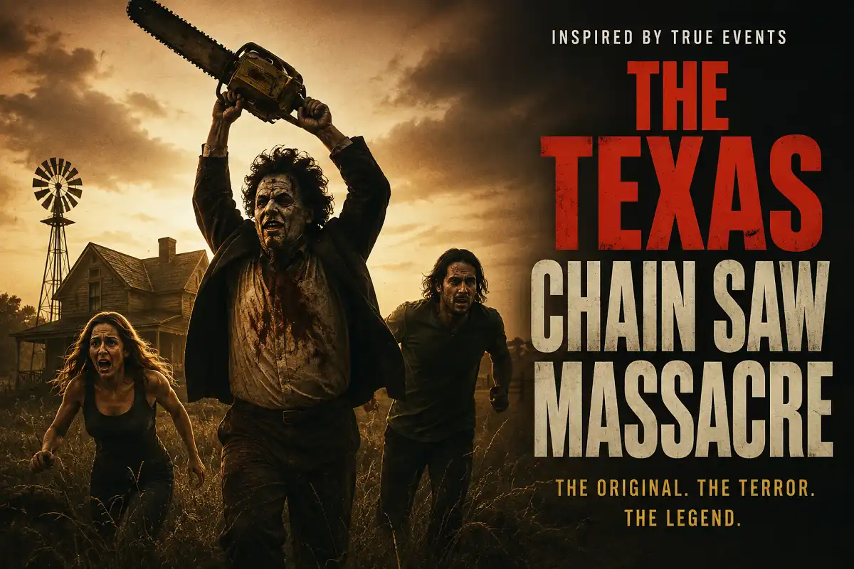 The Texas Chain Saw Massacre cinematic horror scene with chainsaw characters