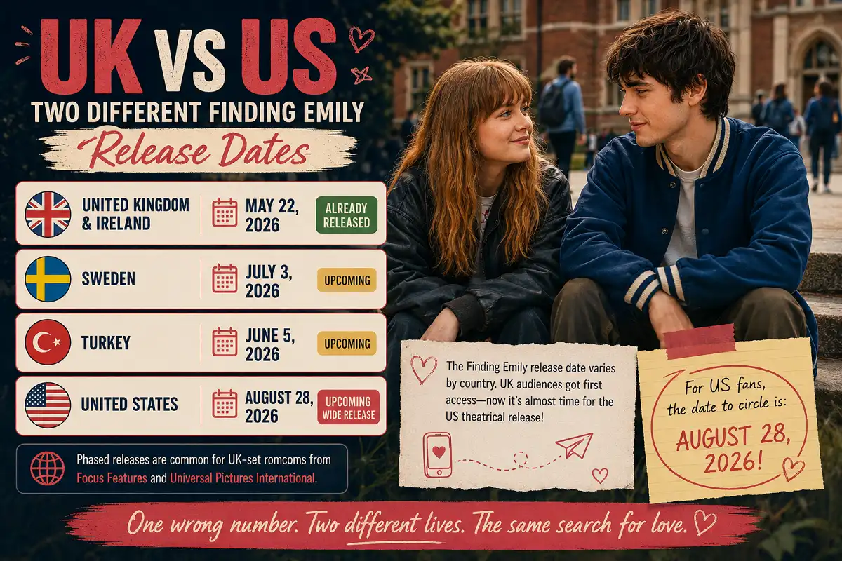 Finding Emily release dates infographic comparing UK, US, Sweden, and Turkey premieres.