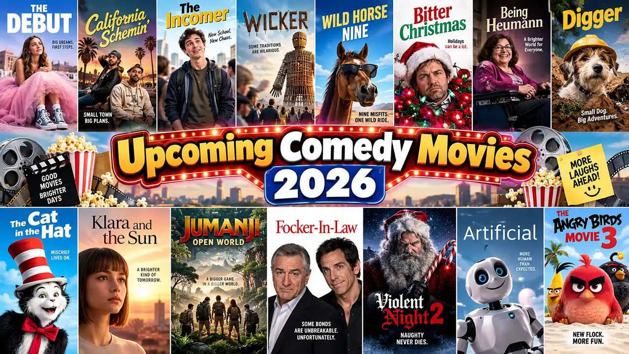 Upcoming Comedy Movies 2026 featuring new comedy films and movie posters