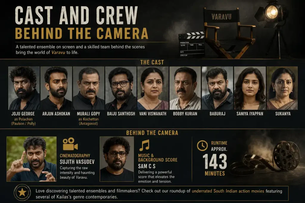 Varavu cast and crew infographic featuring key actors and filmmakers