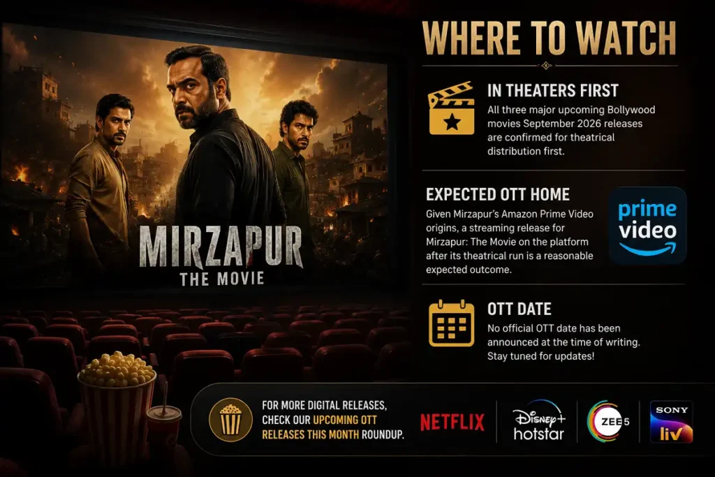 Mirzapur The Movie theater scene with OTT platforms and streaming details
