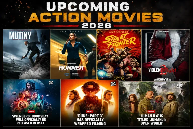 Cinematic collage artwork representing the biggest upcoming action movies 2026 has scheduled for release.