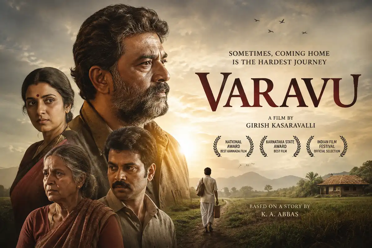 Varavu movie box office collection illustration featuring a lone hero on a misty Kerala hillside road